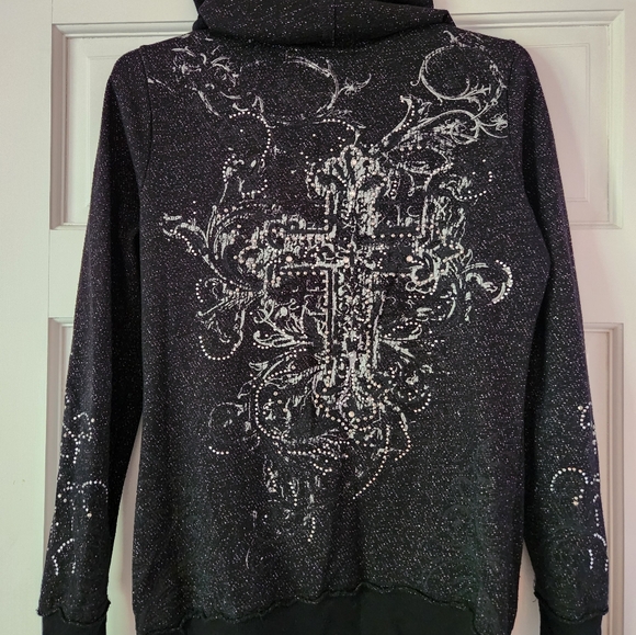 Jeweled Emblished Cross Zip-Up - Picture 2 of 2